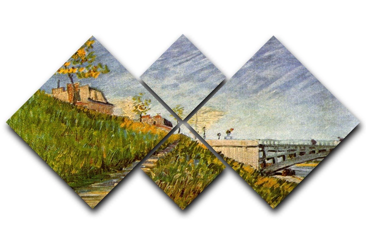 Banks of the Seine with Pont de Clichy by Van Gogh 4 Square Multi Panel Canvas  - Canvas Art Rocks - 1