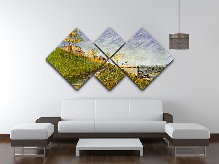 Banks of the Seine with Pont de Clichy by Van Gogh 4 Square Multi Panel Canvas - Canvas Art Rocks - 3