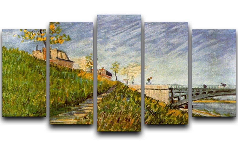 Banks of the Seine with Pont de Clichy by Van Gogh 5 Split Panel Canvas  - Canvas Art Rocks - 1