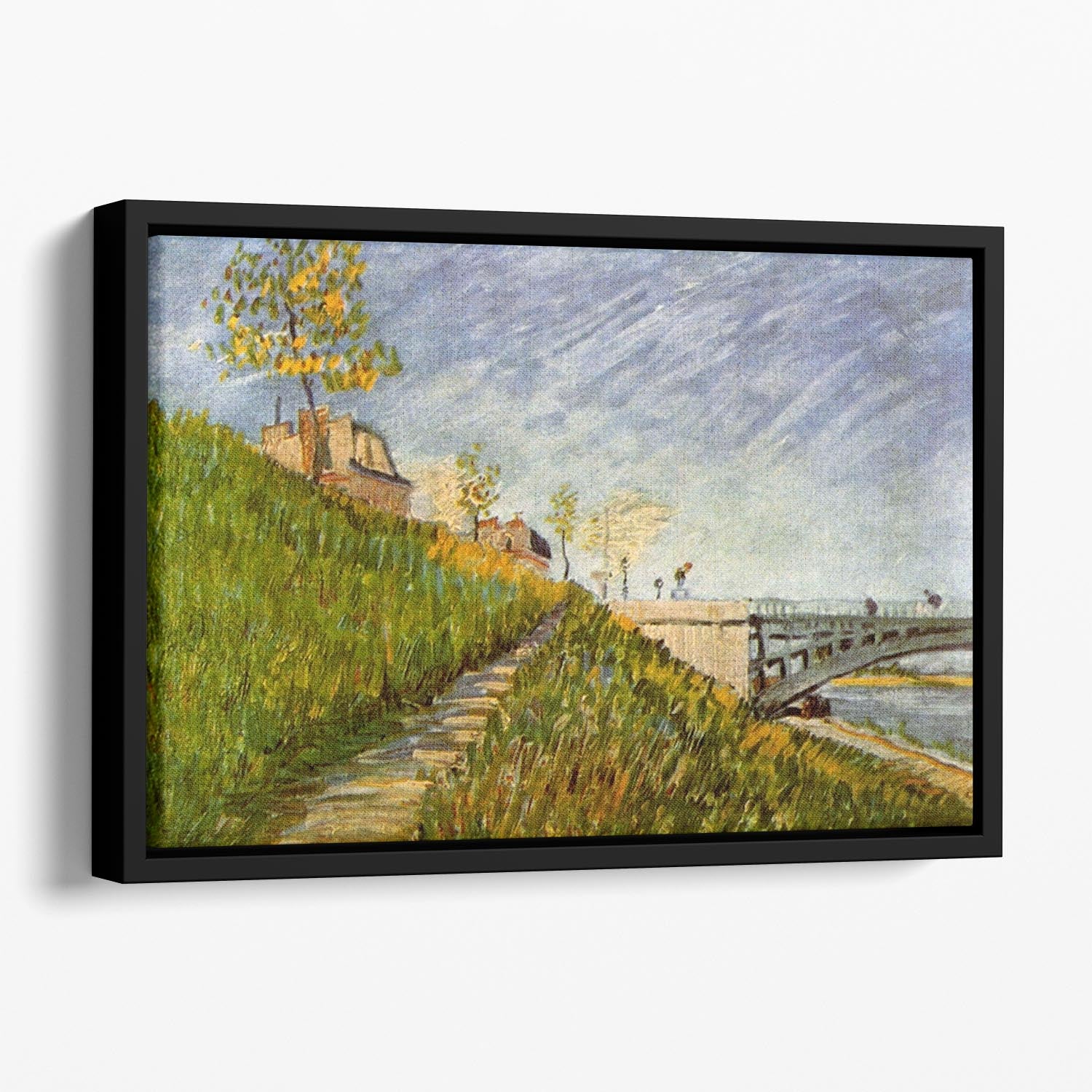 Banks of the Seine with Pont de Clichy by Van Gogh Floating Framed Canvas