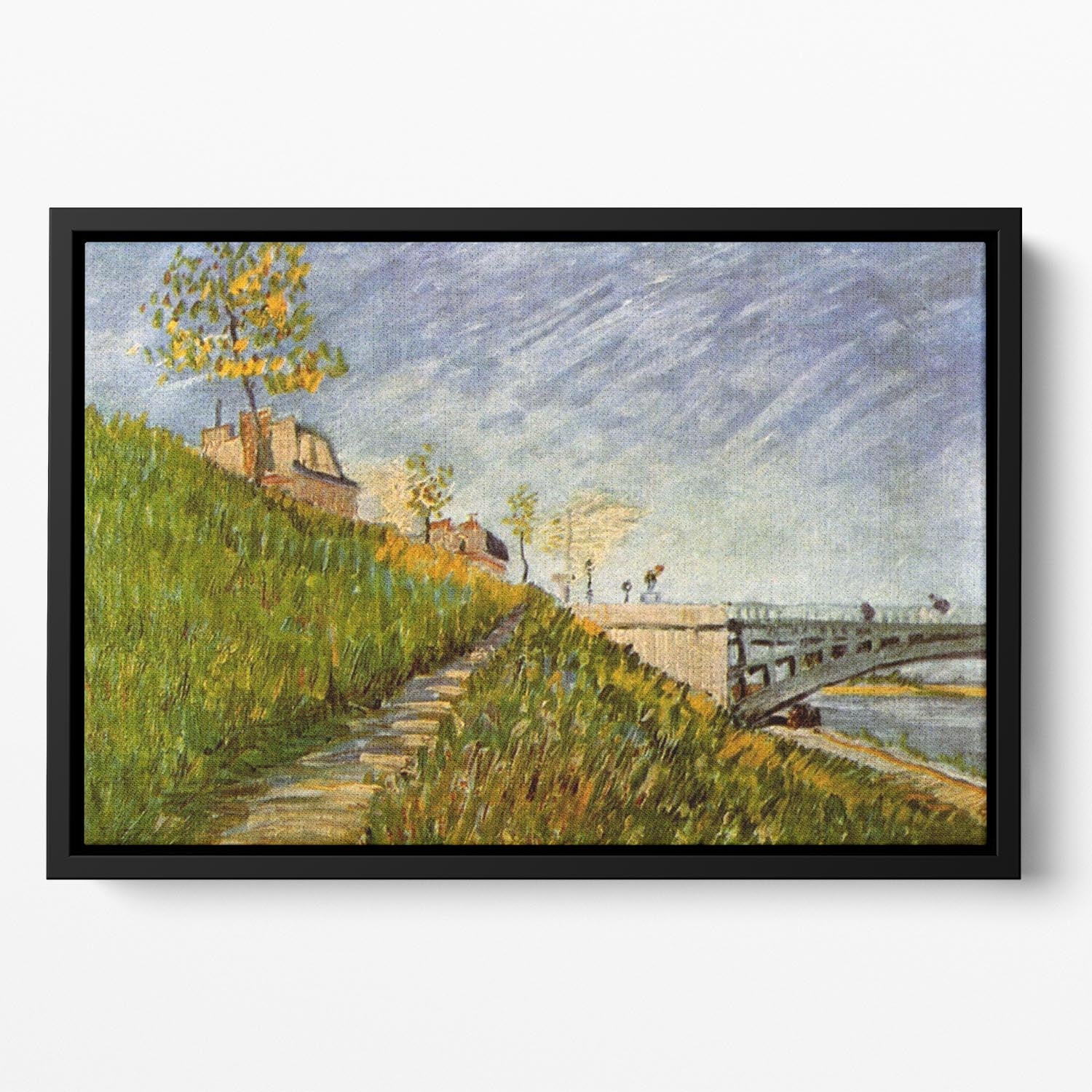 Banks of the Seine with Pont de Clichy by Van Gogh Floating Framed Canvas