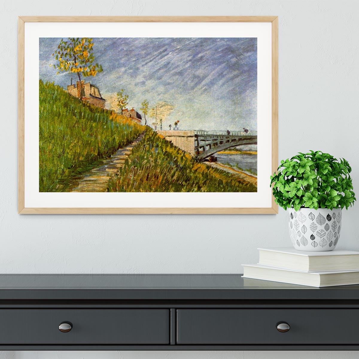 Banks of the Seine with Pont de Clichy by Van Gogh Framed Print - Canvas Art Rocks - 3