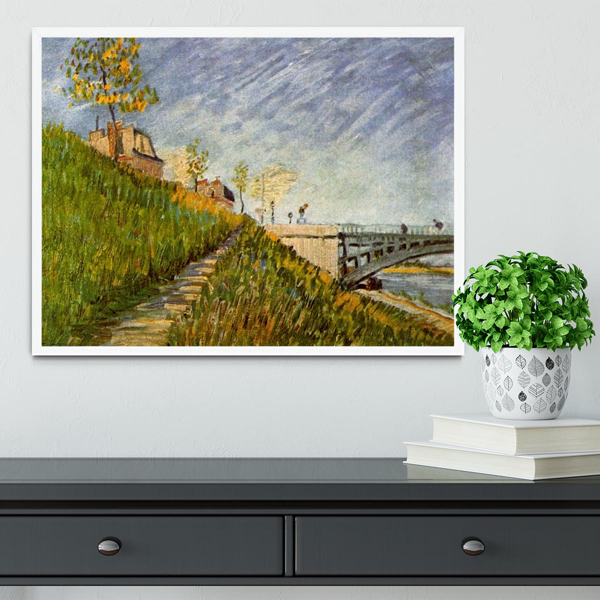 Banks of the Seine with Pont de Clichy by Van Gogh Framed Print - Canvas Art Rocks -6