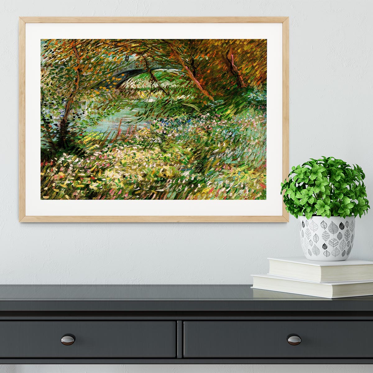 Banks of the Seine with Pont de Clichy in the Spring by Van Gogh Framed Print - Canvas Art Rocks - 3