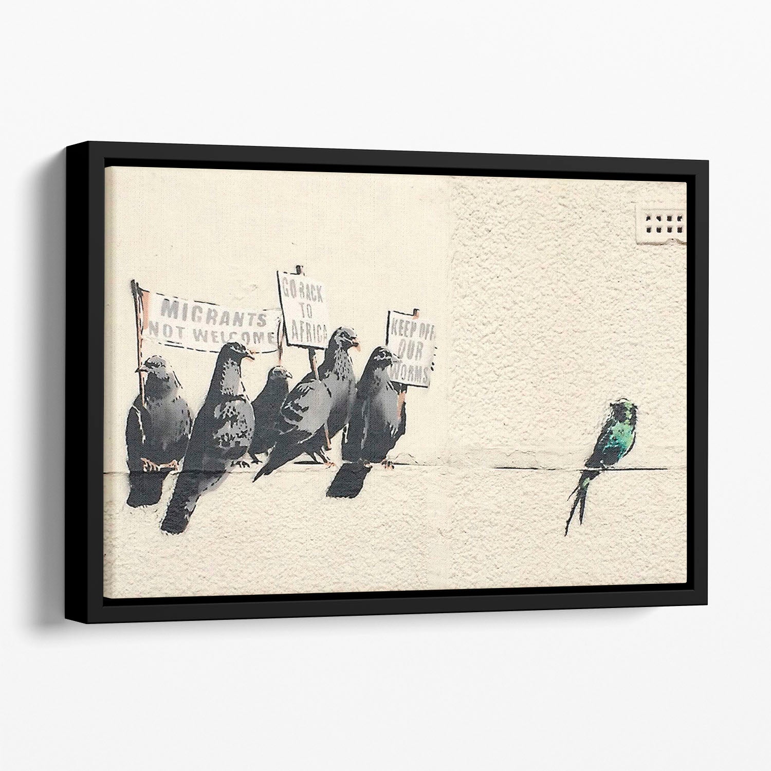 Banksy Anti-Immigration Birds Floating Framed Canvas