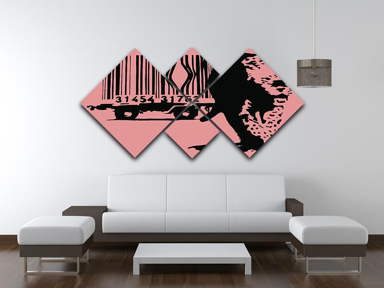 Banksy Barcode Leopard Red 4 Square Multi Panel Canvas - Canvas Art Rocks - 3