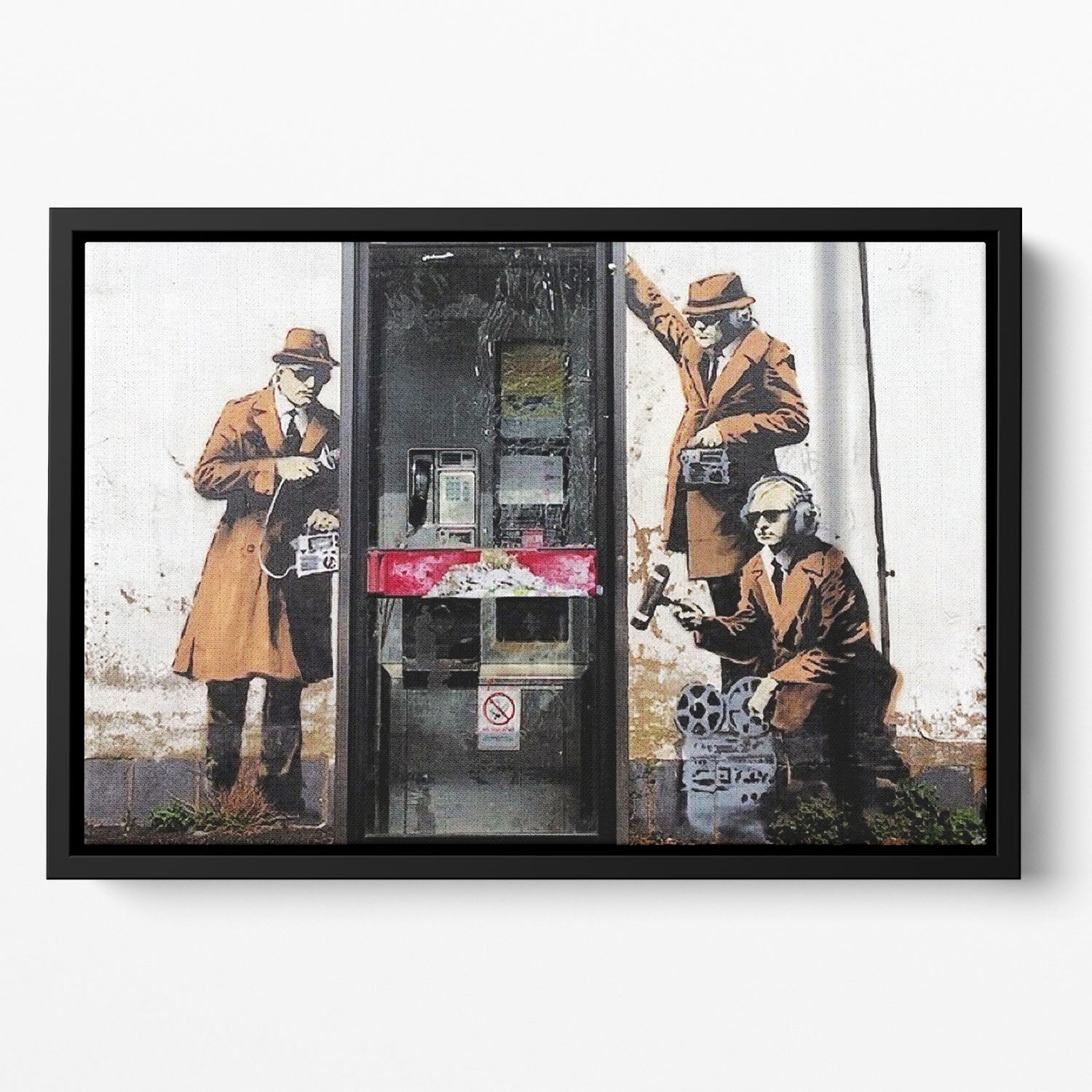 Banksy Cheltenham Telephone Box Spies Floating Framed Canvas