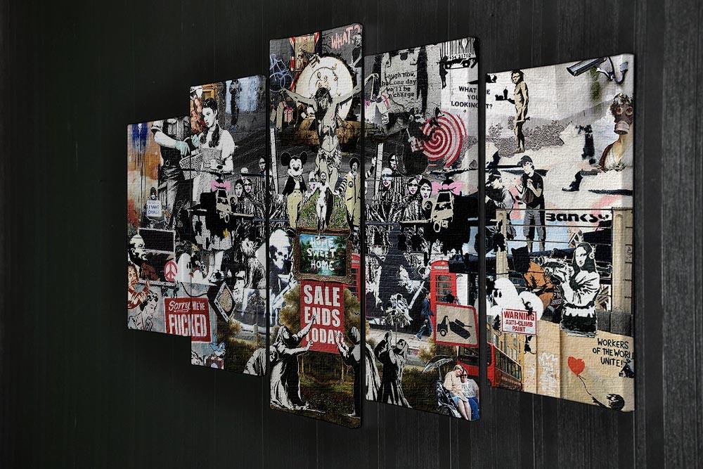 Banksy Collage 5 Split Panel Canvas - Canvas Art Rocks - 2