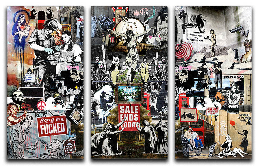 Banksy Collage 3 Split Panel Canvas Print - Canvas Art Rocks
