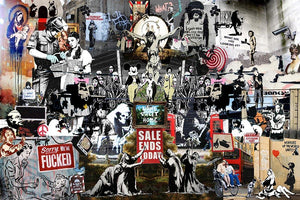 Banksy Collage Wall Mural Wallpaper - Canvas Art Rocks - 1