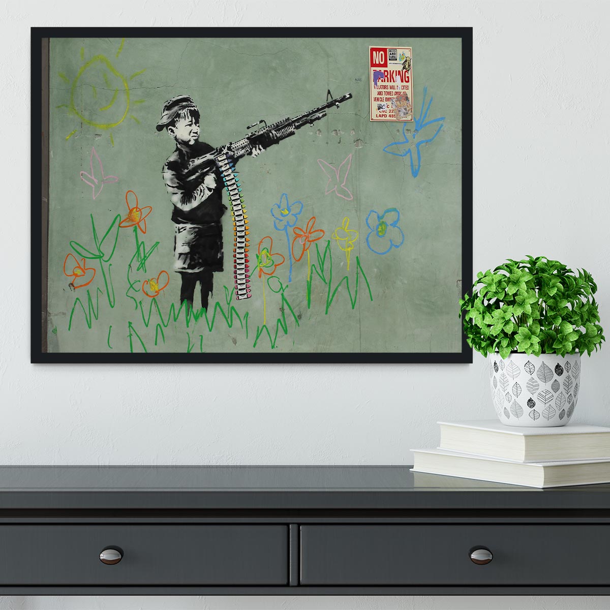 Banksy Crayon Child Soldier Framed Print - Canvas Art Rocks - 2