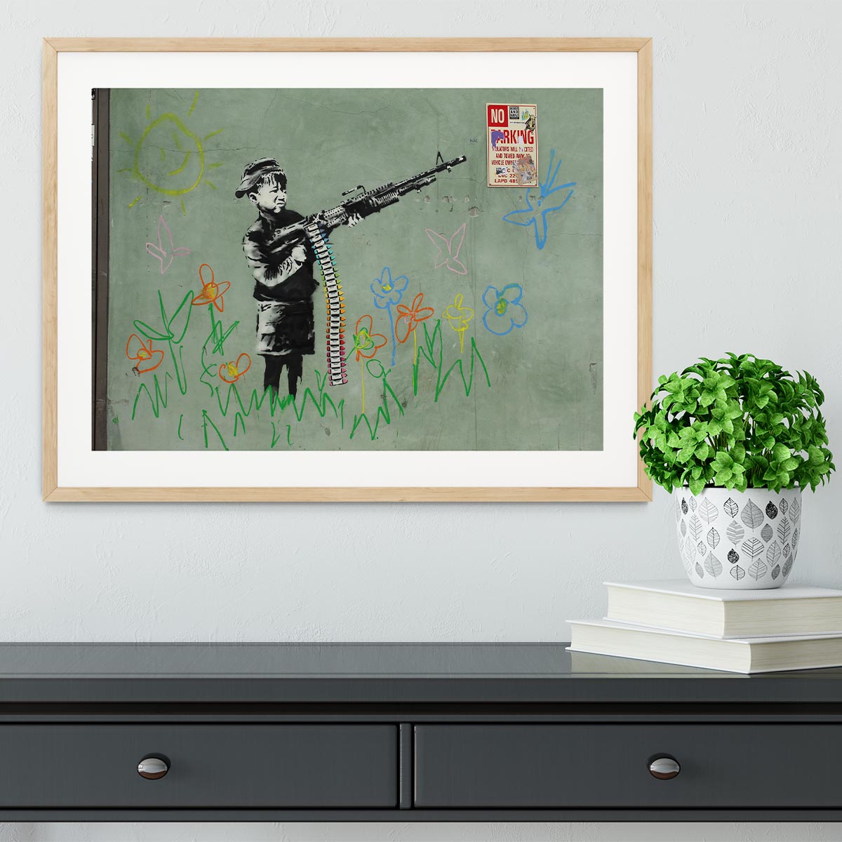 Banksy Crayon Child Soldier Framed Print - Canvas Art Rocks - 3
