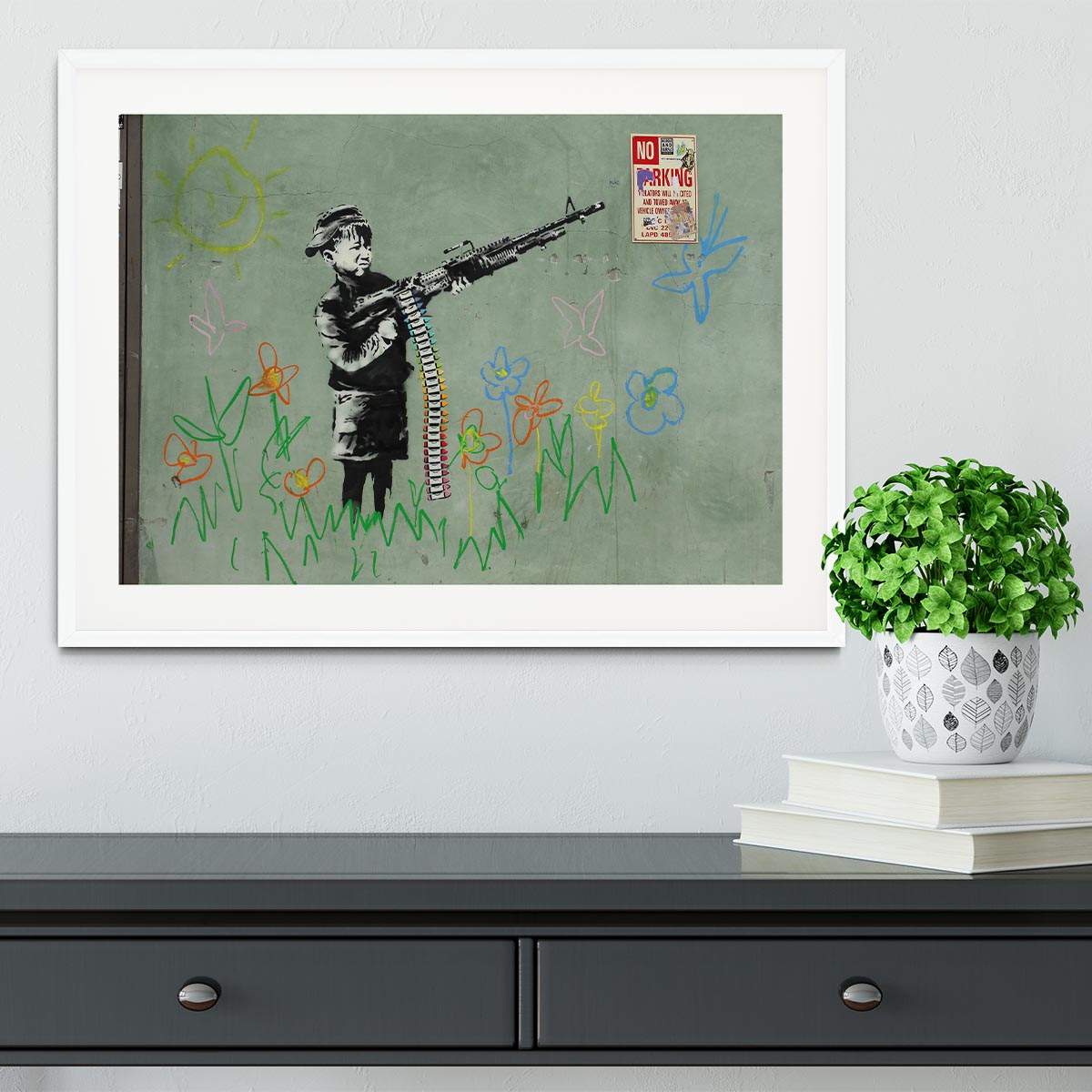 Banksy Crayon Child Soldier Framed Print - Canvas Art Rocks - 5
