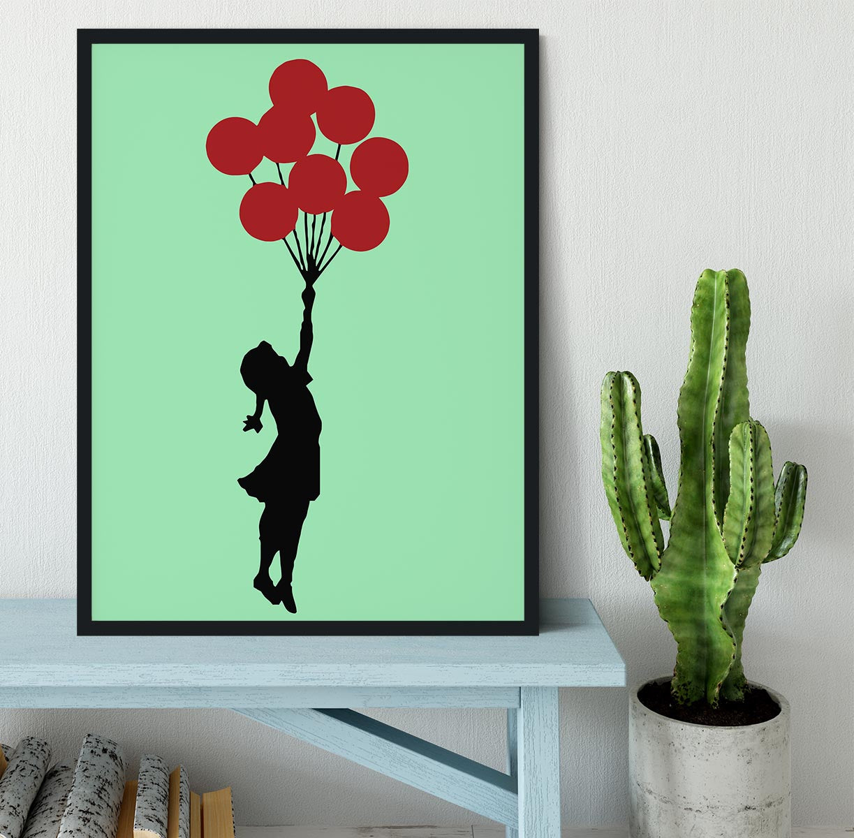 Banksy Flying Balloon Girl Green Framed Print - Canvas Art Rocks - 2