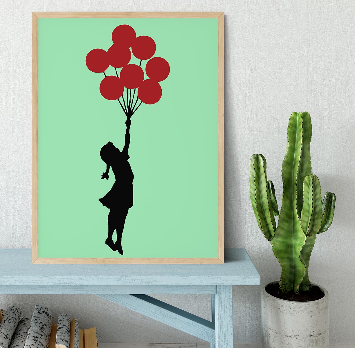 Banksy Flying Balloon Girl Green Framed Print - Canvas Art Rocks - 4