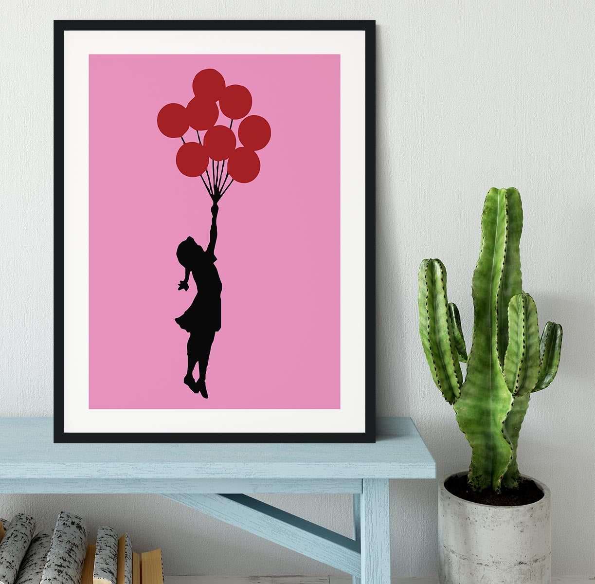Banksy Flying Balloon Girl Pink Framed Print - Canvas Art Rocks - 1