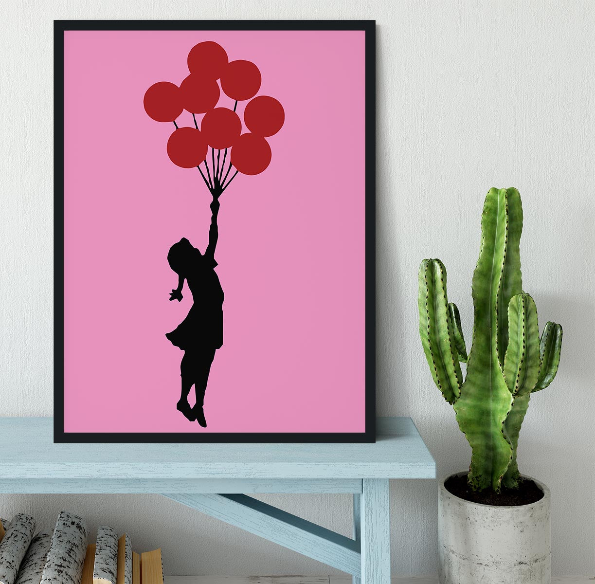 Banksy Flying Balloon Girl Pink Framed Print - Canvas Art Rocks - 2