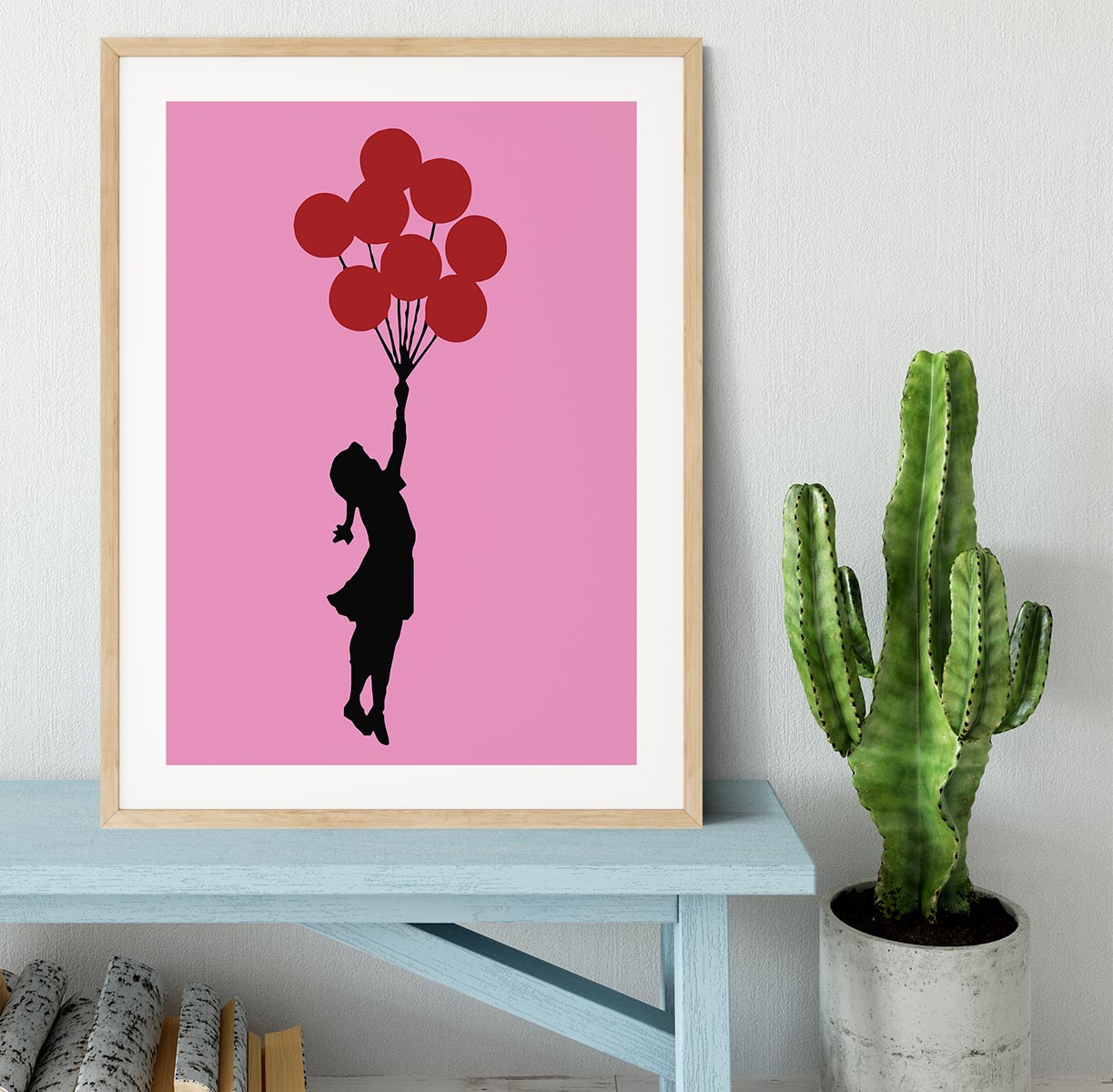 Banksy Flying Balloon Girl Pink Framed Print - Canvas Art Rocks - 3