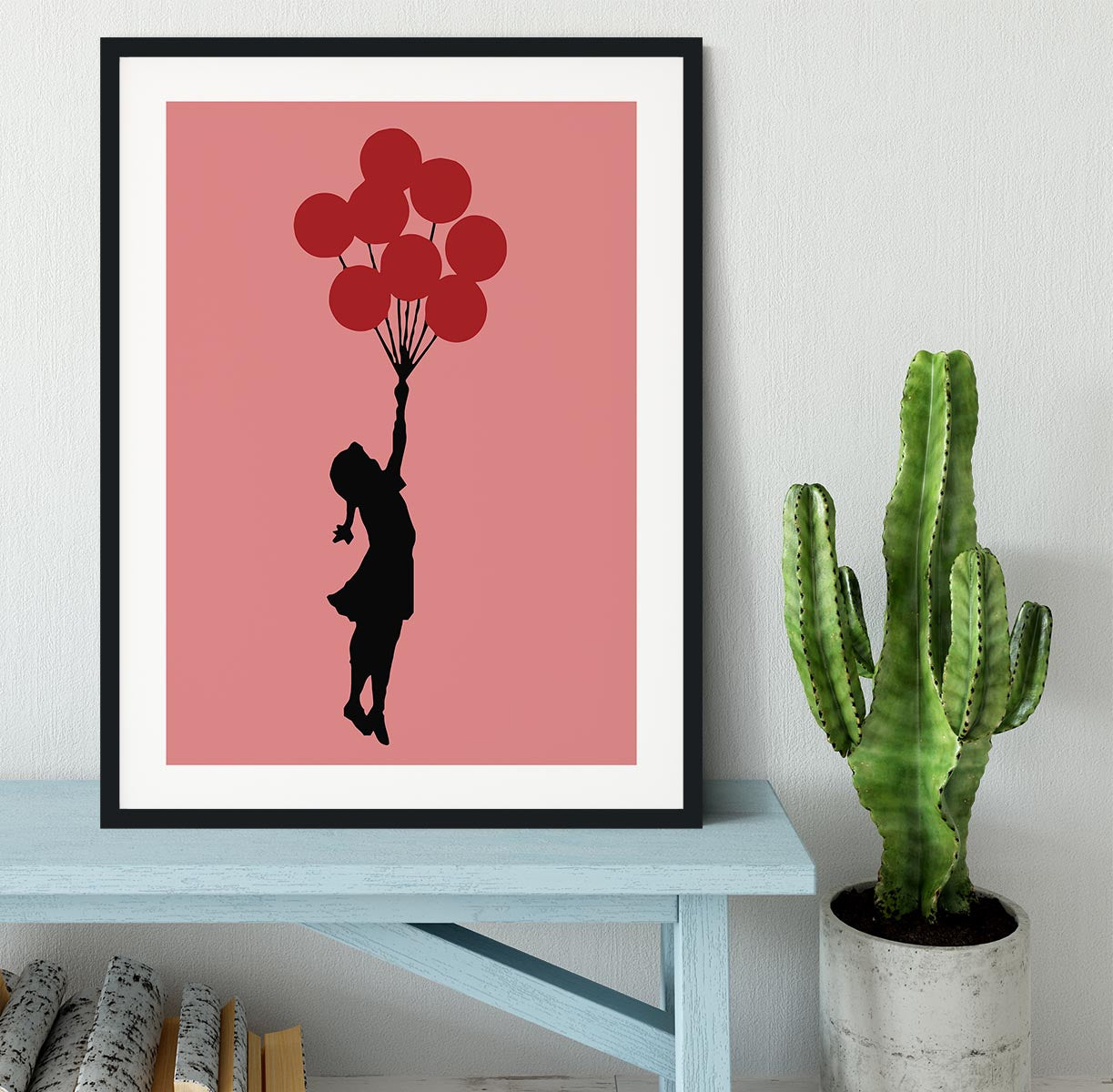 Banksy Flying Balloon Girl Red Framed Print - Canvas Art Rocks - 1