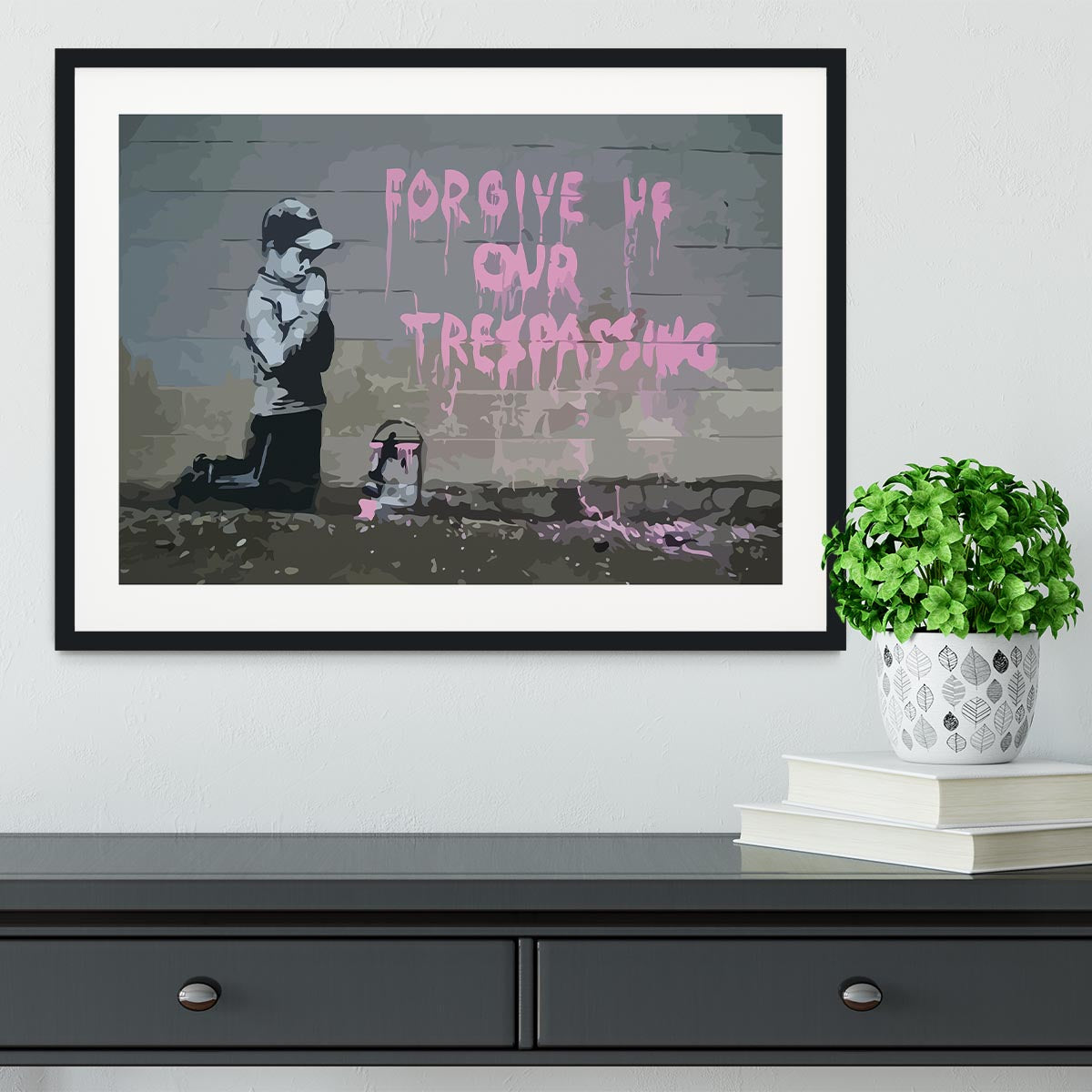 Banksy Forgive Us Framed Print - Canvas Art Rocks - 1