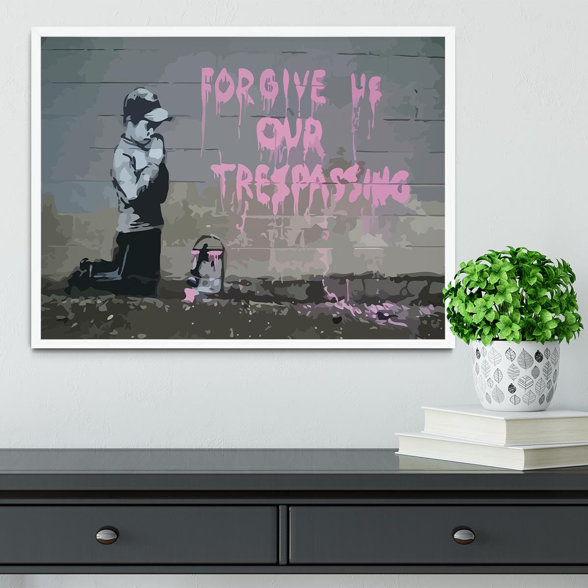 Banksy Forgive Us Framed Print - Canvas Art Rocks -6