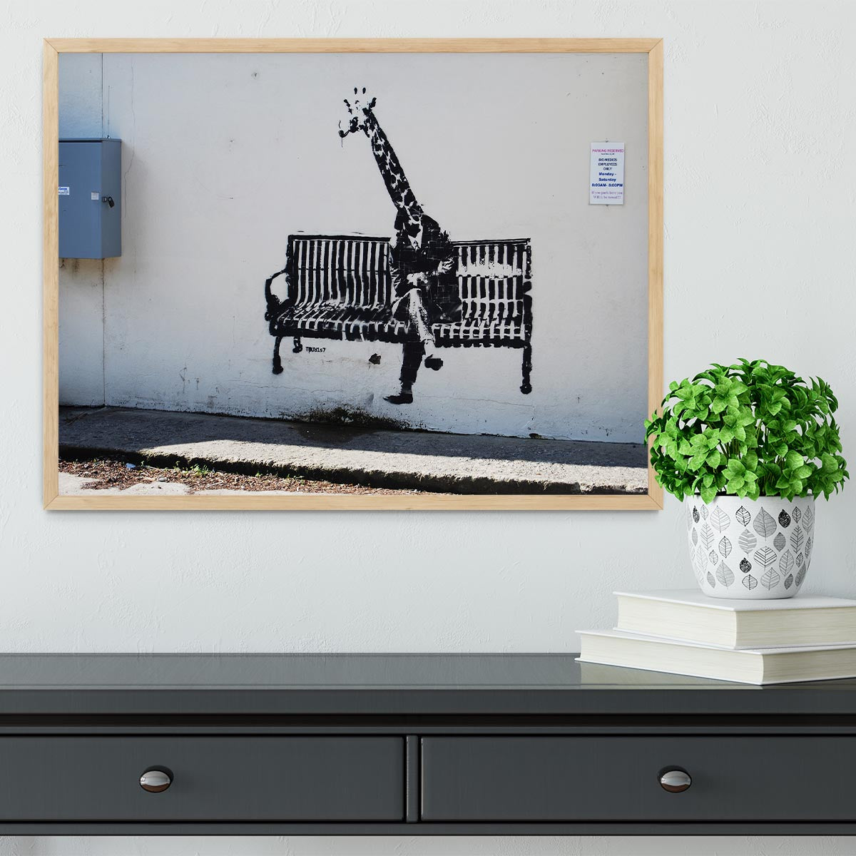Banksy Giraffe on a Bench Framed Print - Canvas Art Rocks - 4