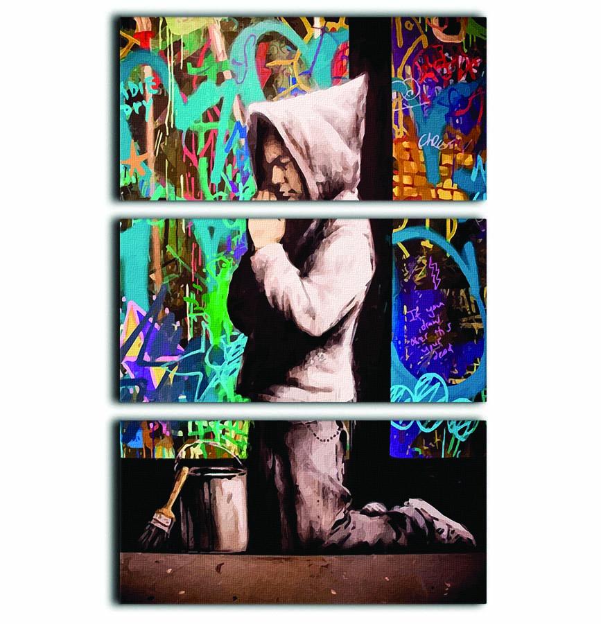 Banksy Graffiti Pray 3 Split Panel Canvas Print - Canvas Art Rocks - 1