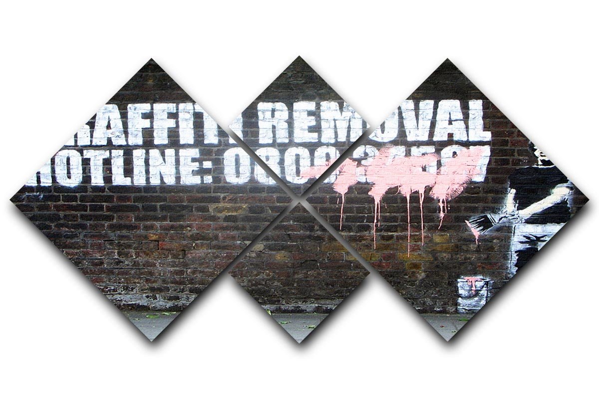 Banksy Graffiti Removal Hotline 4 Square Multi Panel Canvas  - Canvas Art Rocks - 1