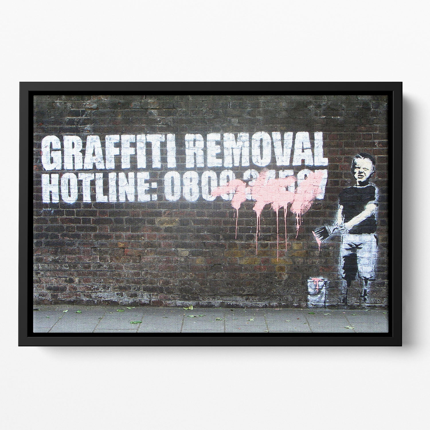 Banksy Graffiti Removal Hotline Floating Framed Canvas