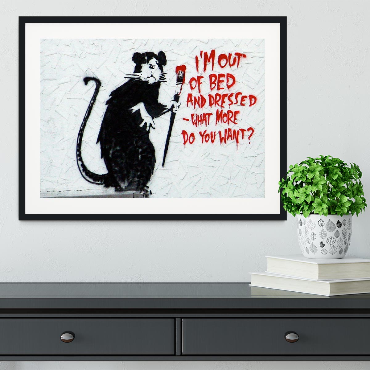 Banksy I'm Out Of Bed And Dressed Framed Print - Canvas Art Rocks - 1