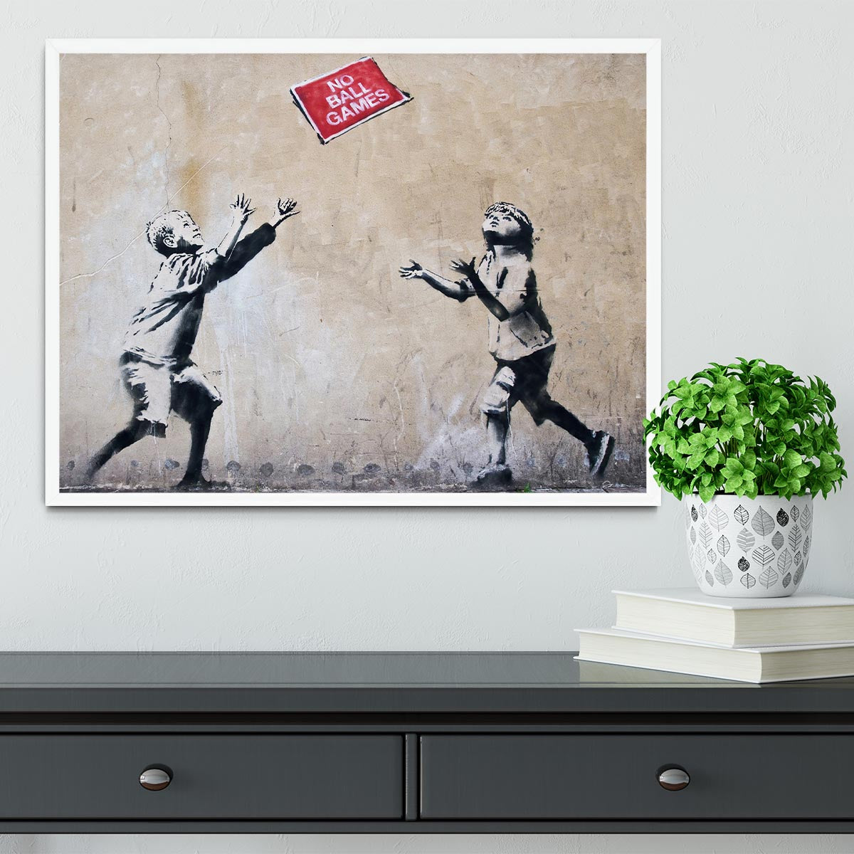 Banksy No Ball Games Framed Print - Canvas Art Rocks -6