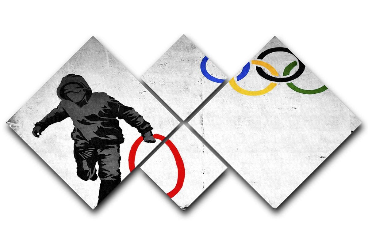 Banksy Olympic Rings Looter 4 Square Multi Panel Canvas  - Canvas Art Rocks - 1