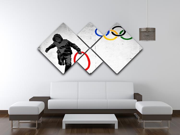 Banksy Olympic Rings Looter 4 Square Multi Panel Canvas - Canvas Art Rocks - 3