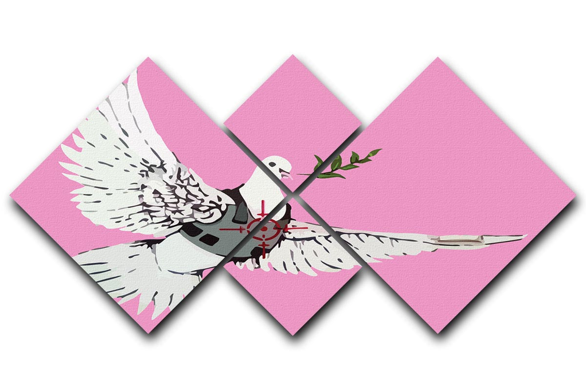 Banksy Peace Dove Pink 4 Square Multi Panel Canvas - Canvas Art Rocks - 1