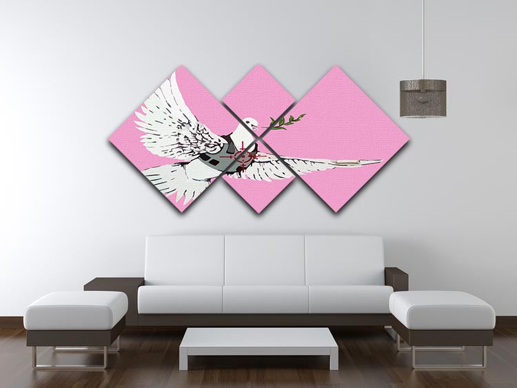 Banksy Peace Dove Pink 4 Square Multi Panel Canvas - Canvas Art Rocks - 3