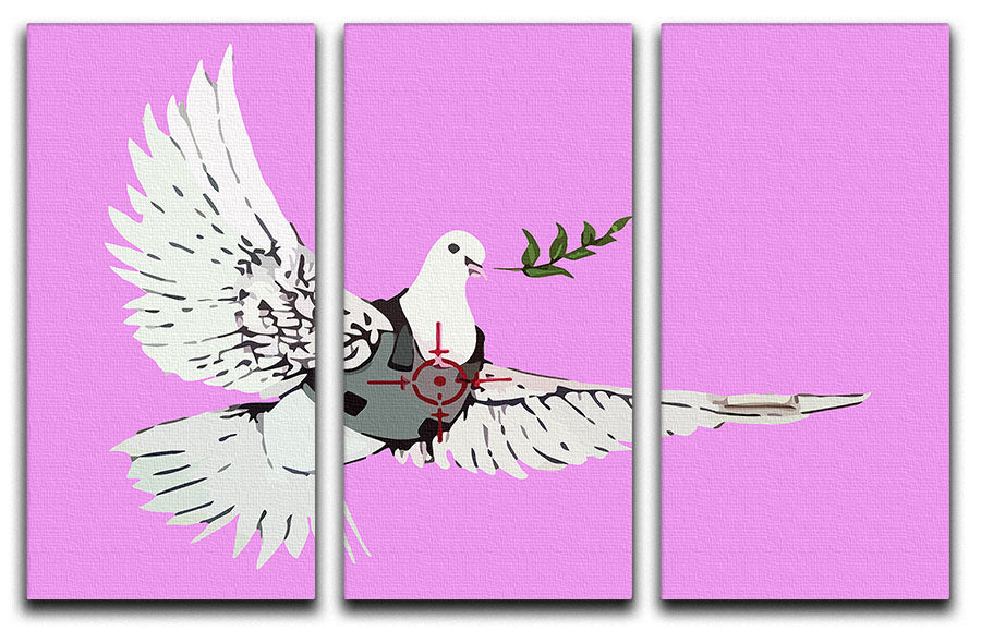 Banksy Peace Dove Purple 3 Split Panel Canvas Print - Canvas Art Rocks - 1