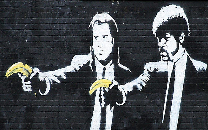 Banksy Pulp Fiction Banana Guns Wall Mural Wallpaper