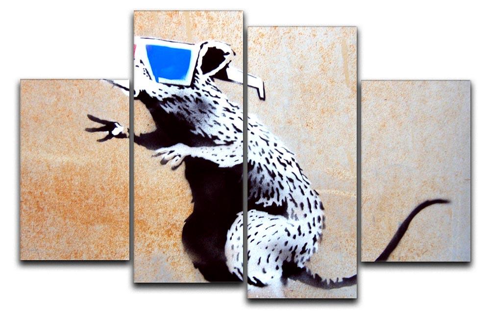 Banksy Rat Wearing 3D Glasses 4 Split Panel Canvas  - Canvas Art Rocks - 1