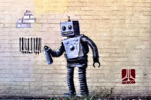 Banksy Robot Wall Mural Wallpaper - Canvas Art Rocks - 1