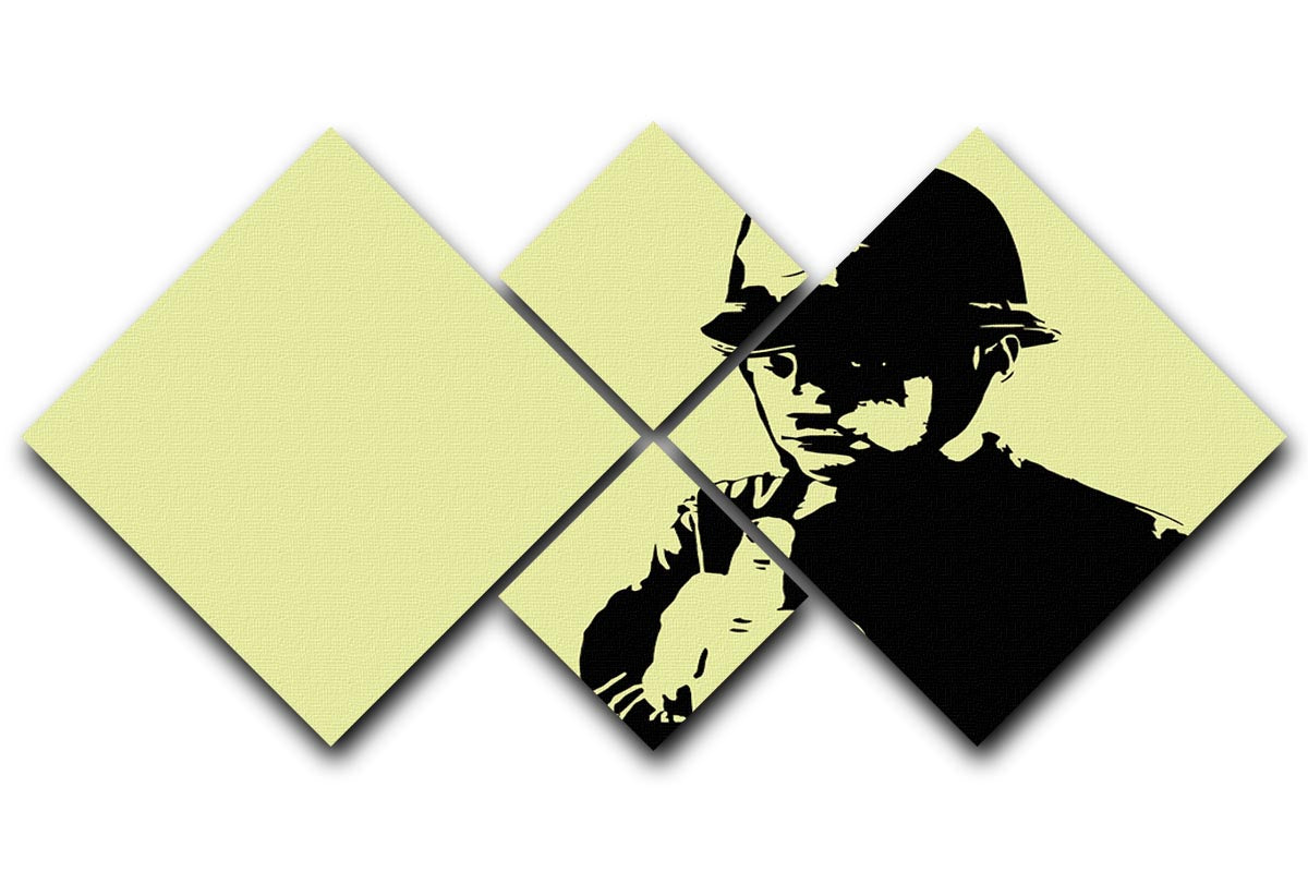 Banksy Rude Policeman Yellow 4 Square Multi Panel Canvas - Canvas Art Rocks - 1
