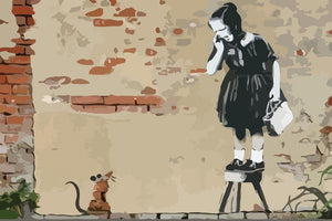 Banksy School Girl Mouse Wall Mural Wallpaper - Canvas Art Rocks - 1