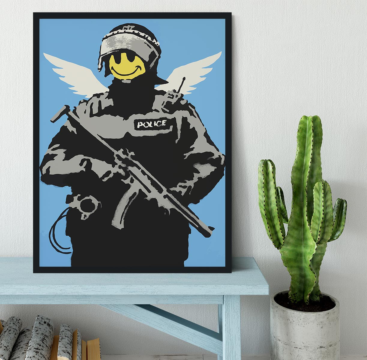 Banksy Smiley Angel Policeman Framed Print - Canvas Art Rocks - 2