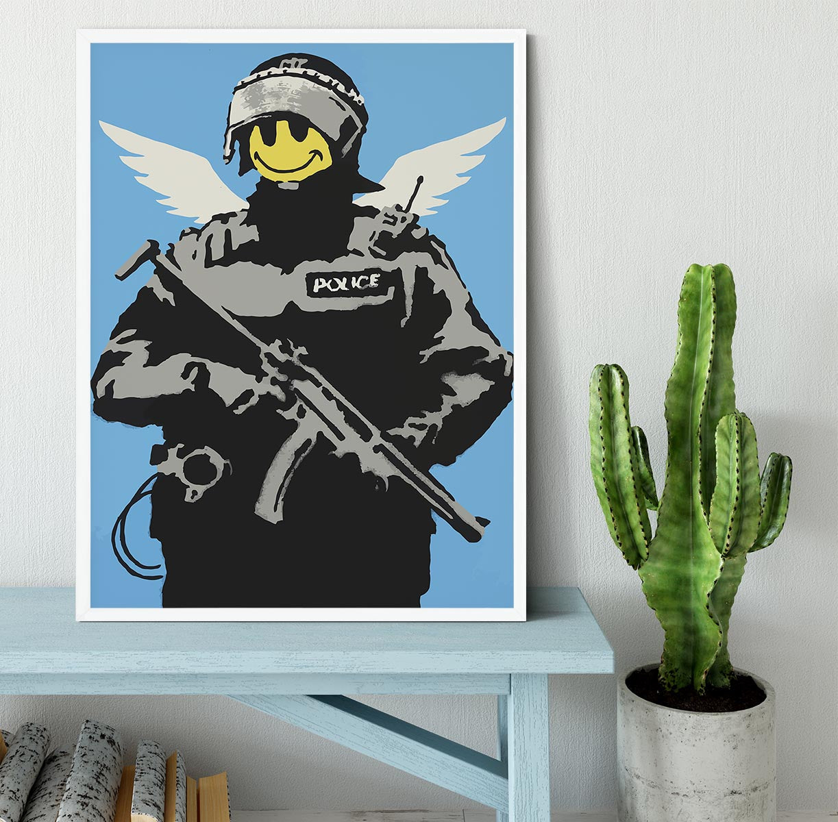Banksy Smiley Angel Policeman Framed Print - Canvas Art Rocks -6