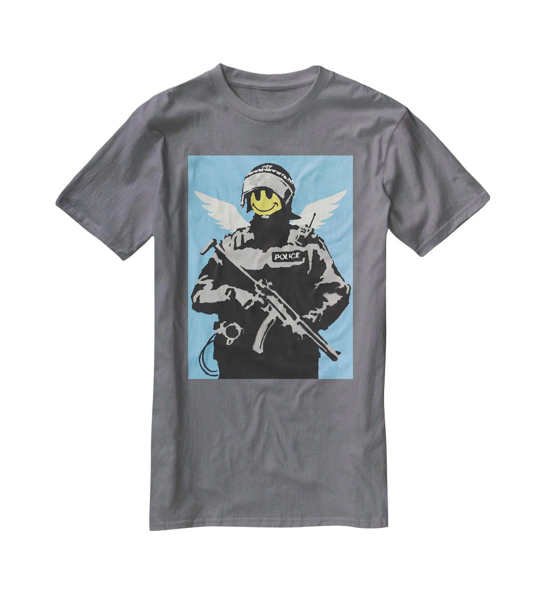 Banksy Smiley Angel Policeman T-Shirt - Canvas Art Rocks - 3