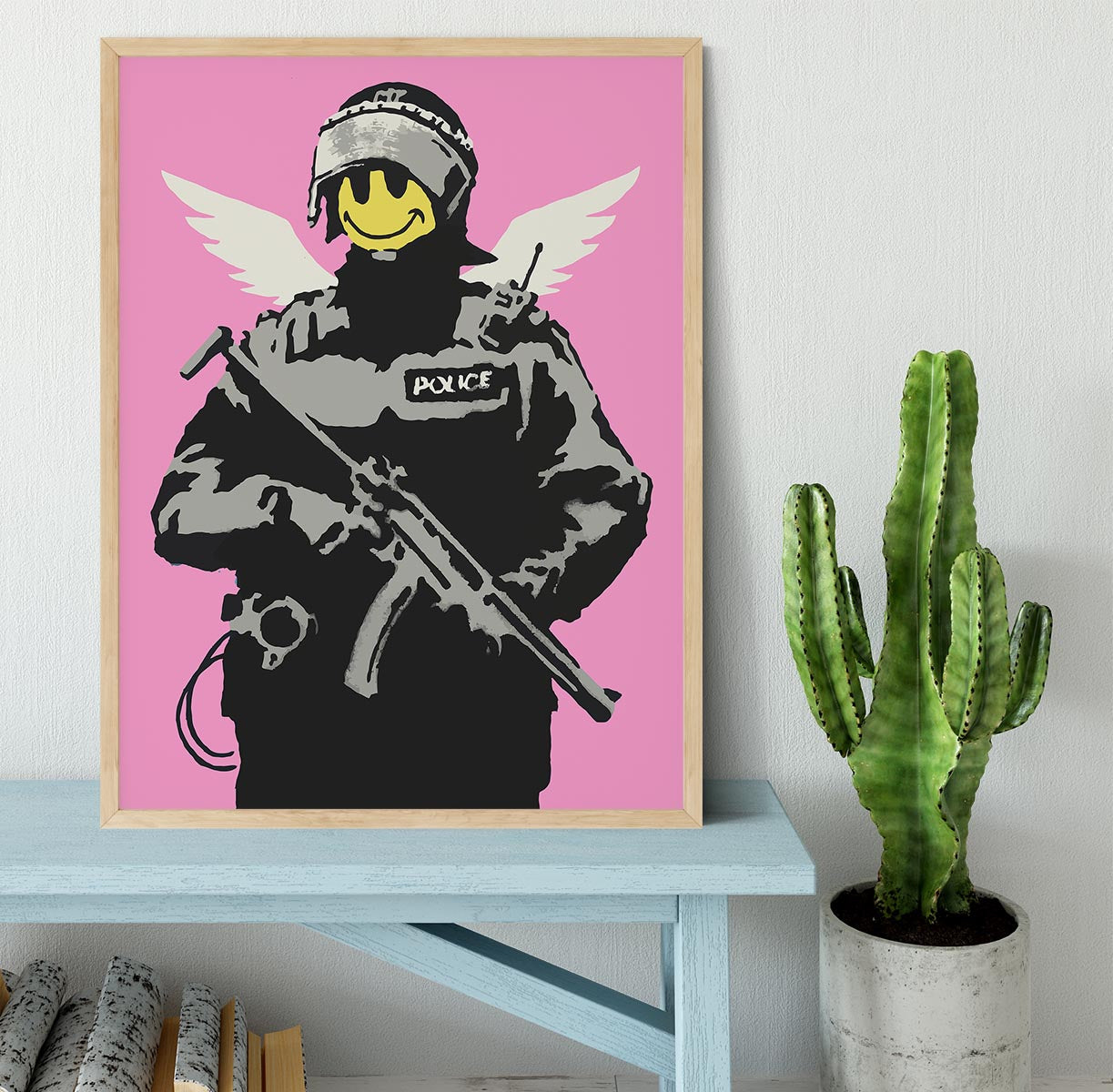 Banksy Smiley Angel Policeman Pink Framed Print - Canvas Art Rocks - 4