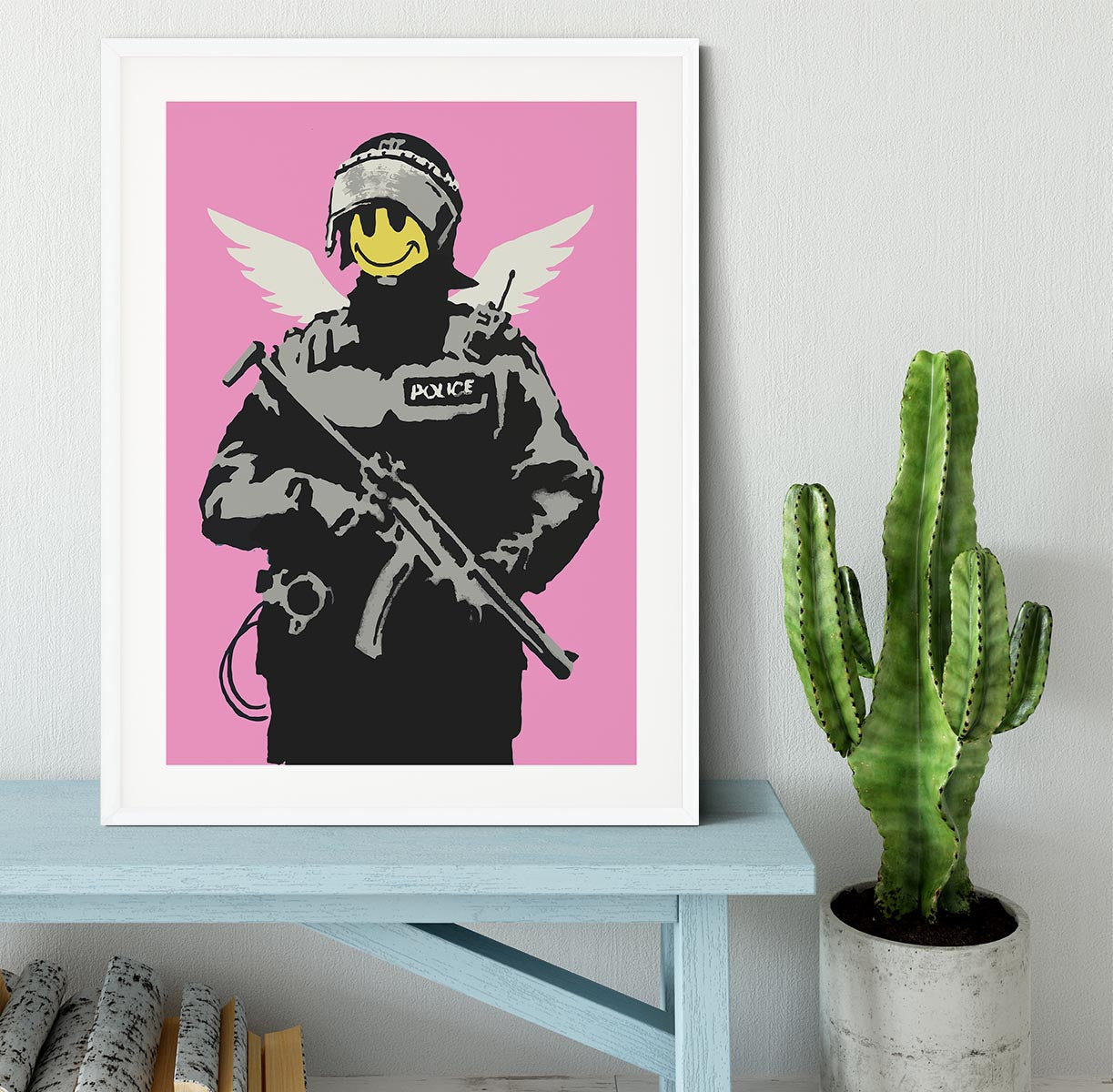 Banksy Smiley Angel Policeman Pink Framed Print - Canvas Art Rocks - 5