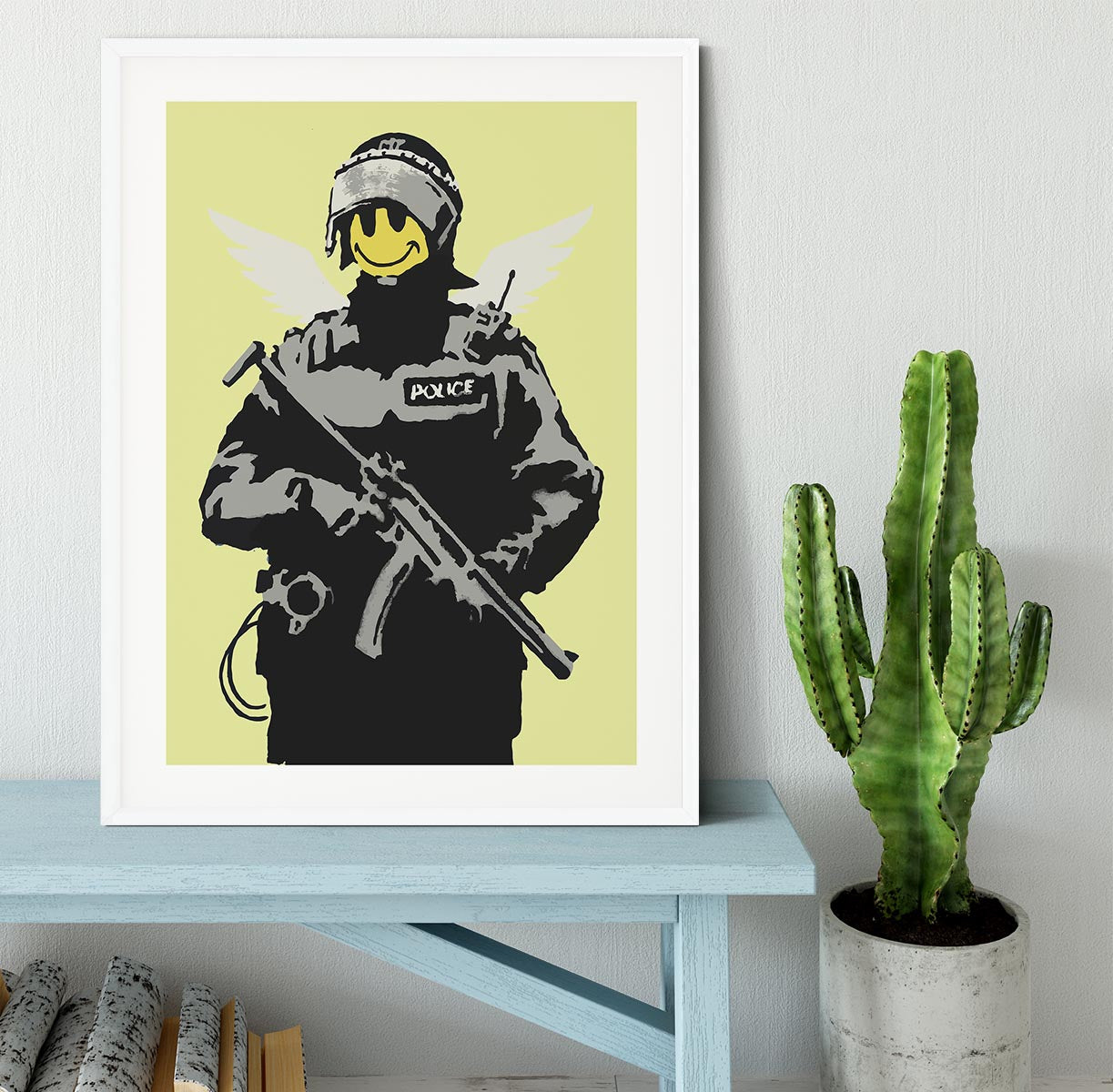 Banksy Smiley Angel Policeman Yellow Framed Print - Canvas Art Rocks - 5