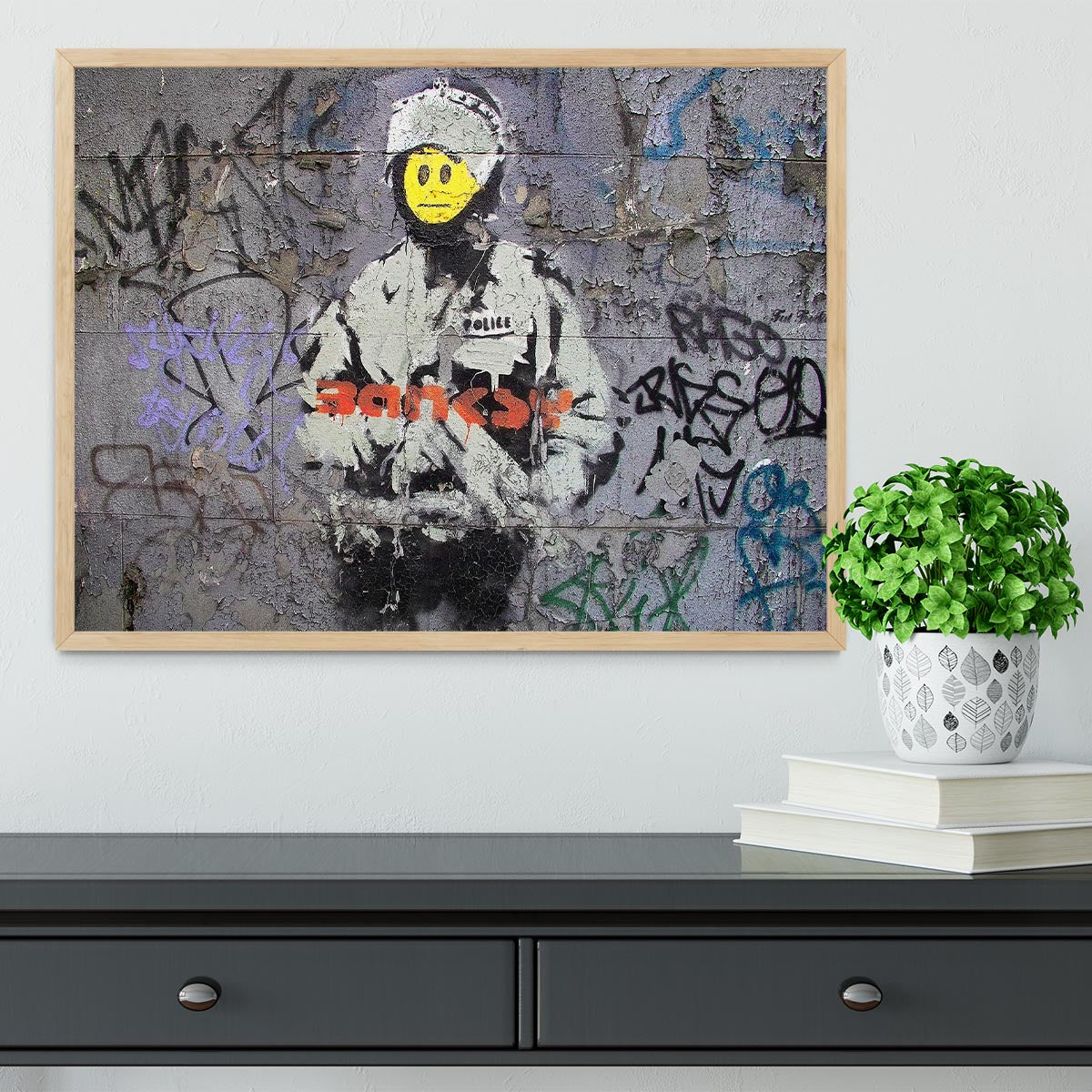 Banksy Smiley Riot Cop Framed Print - Canvas Art Rocks - 4