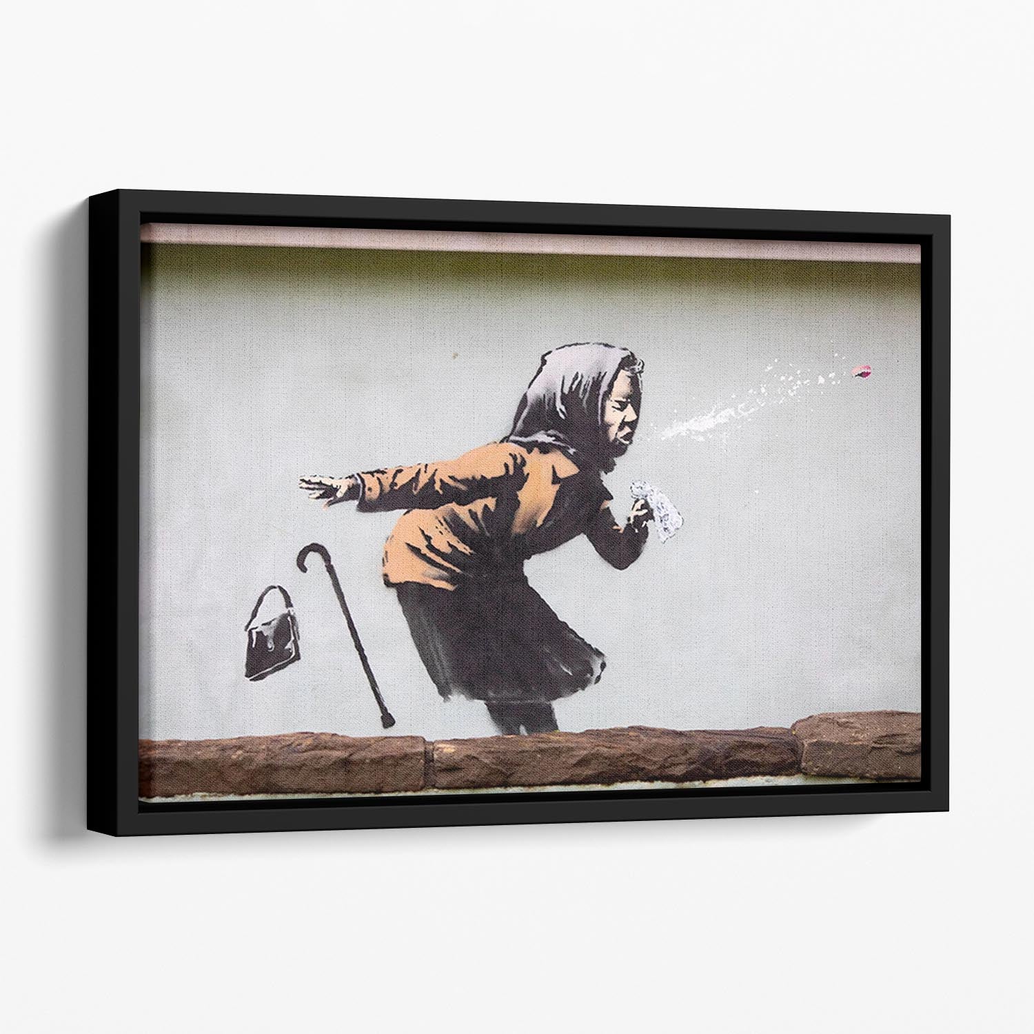Banksy Sneezing Woman Floating Framed Canvas - Canvas Art Rocks - 1