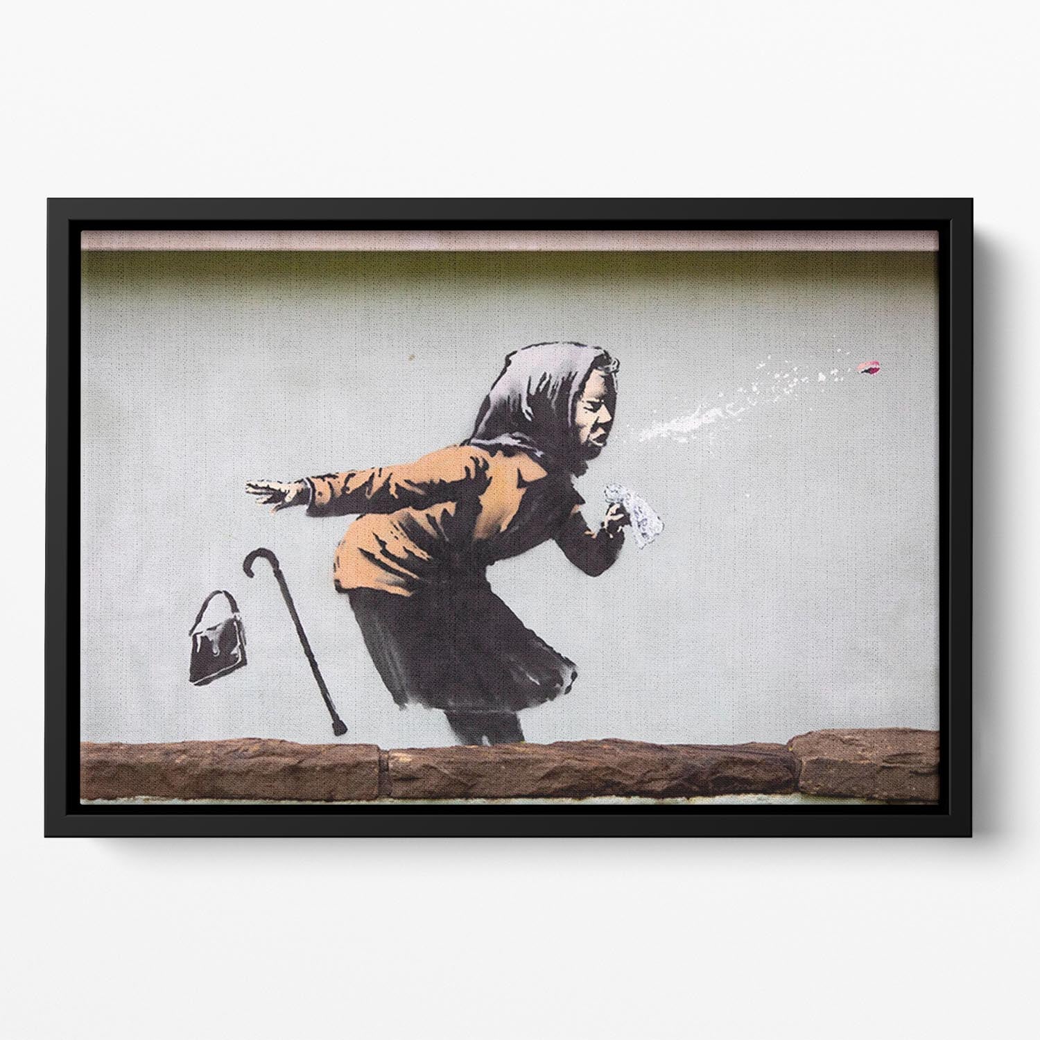 Banksy Sneezing Woman Floating Framed Canvas - Canvas Art Rocks - 2